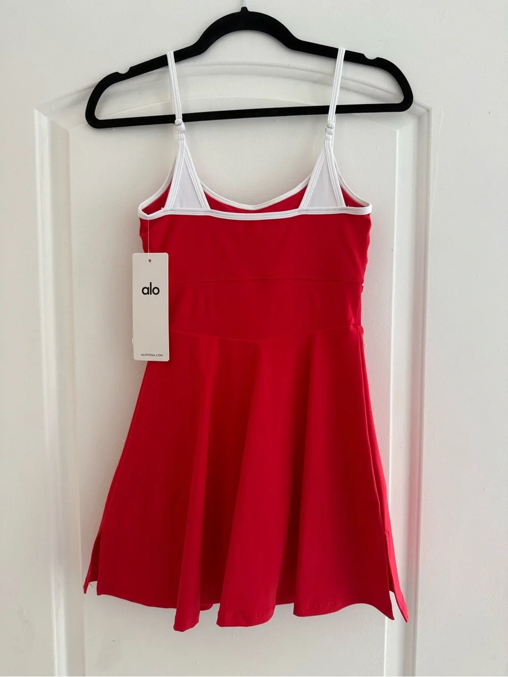 ALO Yoga Red Athletic Skater Dress with White Trim